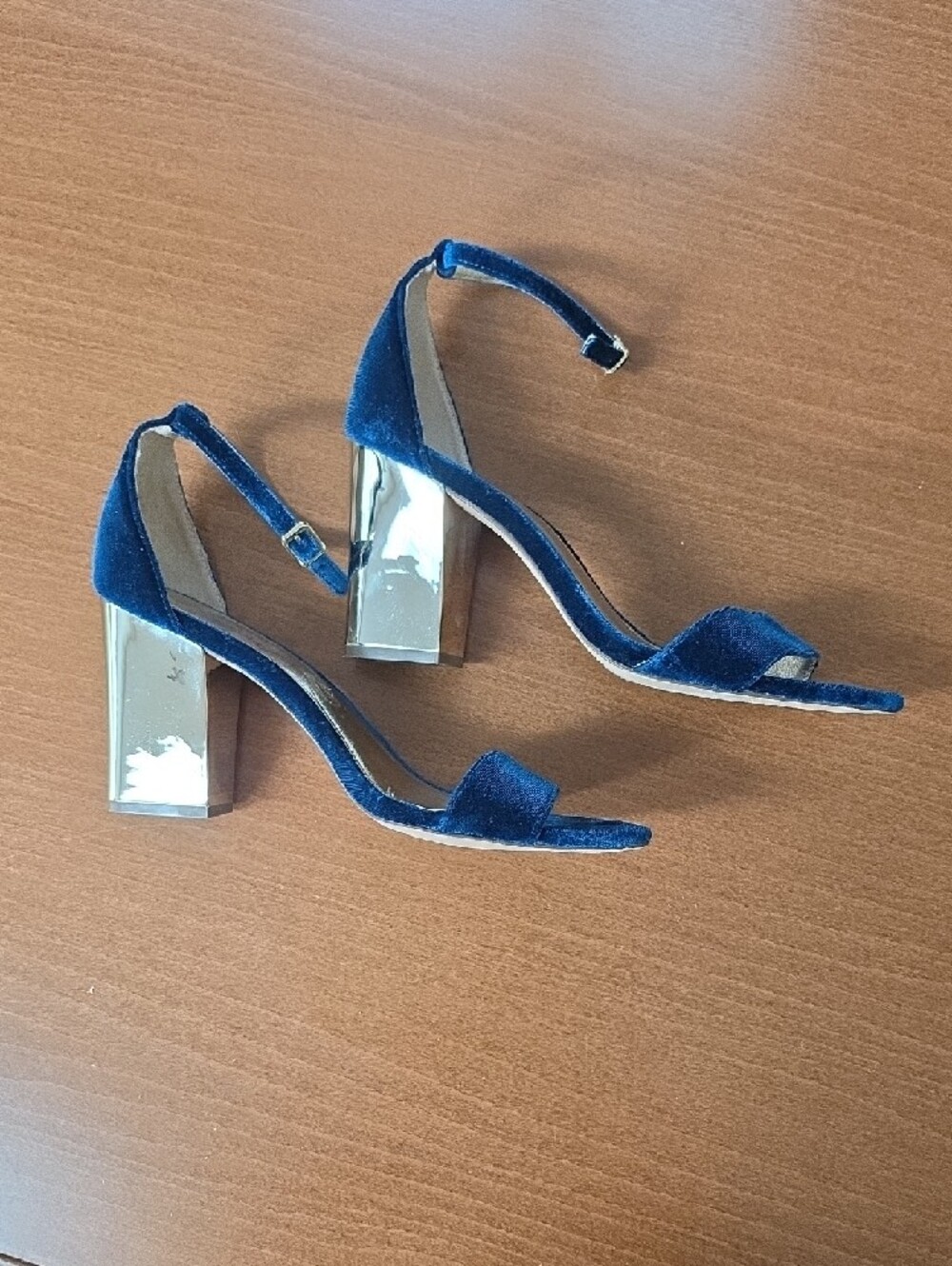 Lilly Pulitzer Blue Velvet Block Heel Sandals with Gold Accent, Size 9.5